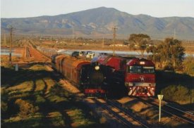 Old Ghan with the new Ghan heading to Port Augusta
